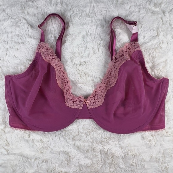 Victoria's Secret Other - Victoria's Secret Tease Unlined Demi Bra Pink Mesh Sheer‎ Salmon Lace 38C NWT